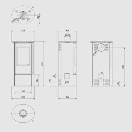 Piec wolnostojący KRATKI ERIK Ø 150 5,5 kW WHITE SATIN
