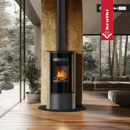 Piec wolnostojący KRATKI ERIK Ø 150 5,5 kW GOLD SATIN z czarnym wyłożeniem
