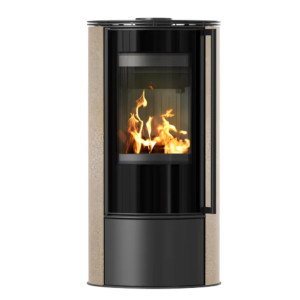 Piec wolnostojący KRATKI ERIK Ø 150 5,5 kW GOLD SATIN z czarnym wyłożeniem