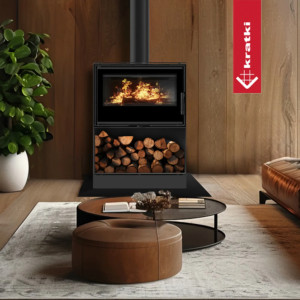 Piec stalowy KRATKI KARI 70 Ø 150 8 kW kominek w zabudowie wnęka na drewno czarne wyłożenie