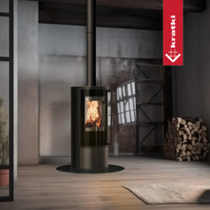 Piec wolnostojący stalowy KRATKI SKADI Ø 150 5,5 kW z czarnym termotec