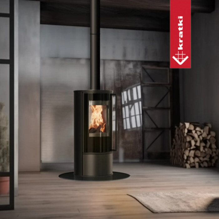 Piec wolnostojący stalowy KRATKI SKADI Ø 150 5,5 kW z czarnym termotec