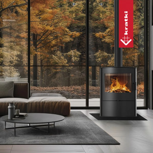 Piec wolnostojący KRATKI AB/S/2/ROLLO Ø 150 10 kW czarne wyłożenie