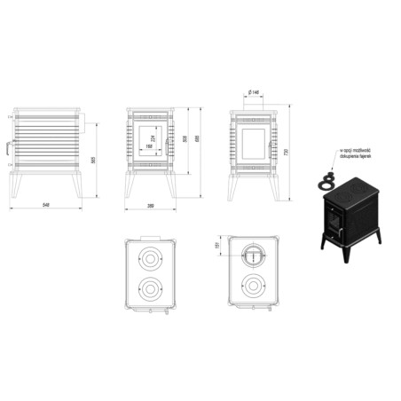 Piec żeliwny koza KRATKI K10 Ø 150 10 kW