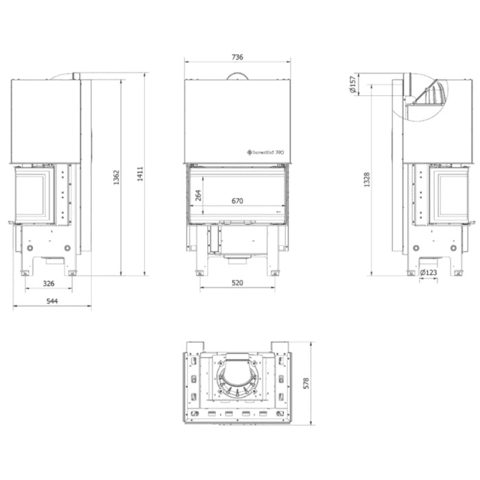 Kominek KRATKI REGNOR 680/280 6 kW Ø 160 3-szybowy