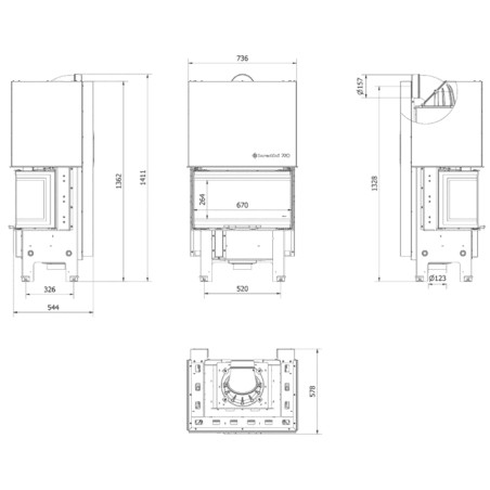 Kominek KRATKI REGNOR 680/280 6 kW Ø 160 3-szybowy
