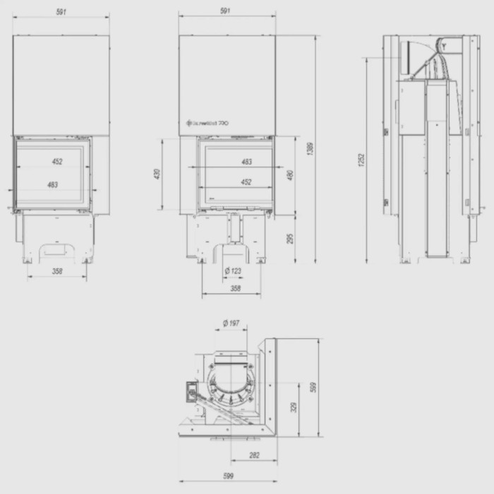 Kominek powietrzny stalowy VNP 480/480 8 kW Ø 200 Gilotyna