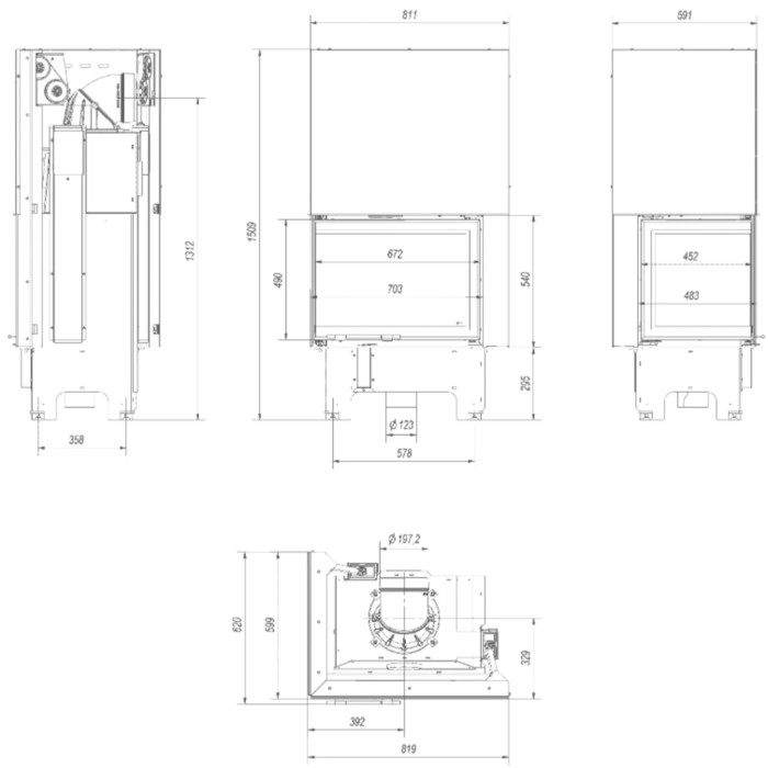 Kominek powietrzny stalowy KRATKI VNL 700/480 12 kW Ø 200 Gilotyna