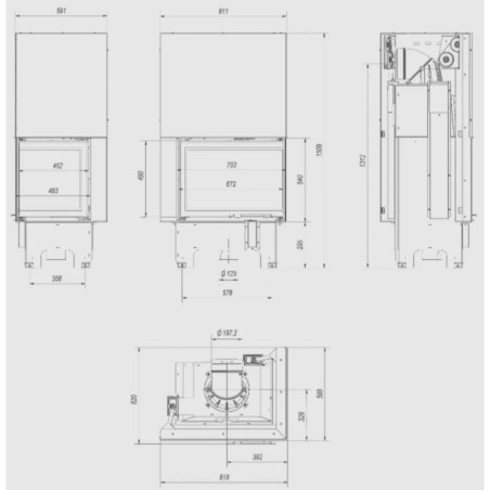 Kominek powietrzny stalowy KRATKI VNP 700/480 12 kW Ø 200 Gilotyna