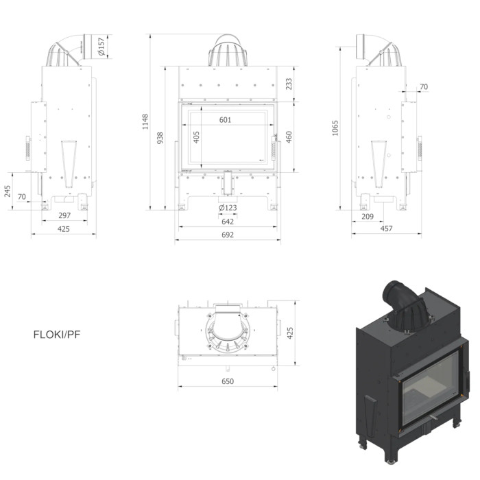 Kominek powietrzny stalowy KRATKI FLOKI S 8 kW Ø 160