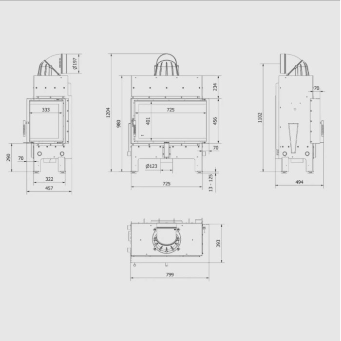 Kominek KRATKI FLOKI M prawy 10 kW Ø 200