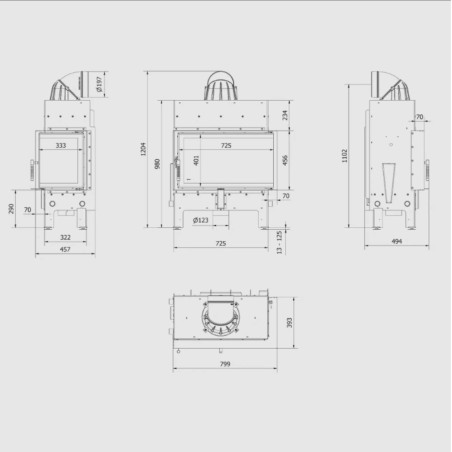 Kominek KRATKI FLOKI M prawy 10 kW Ø 200
