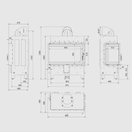 Kominek KRATKI LUCY lewy 14 kW Ø 200