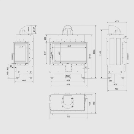 Kominek KRATKI LUCY prawy 14 kW Ø 200