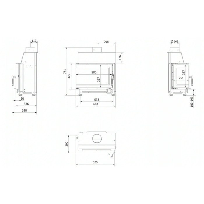 Kominek KRATKI SIMPLE lewy 6 kW Ø 150