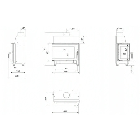 Kominek KRATKI SIMPLE lewy 6 kW Ø 150