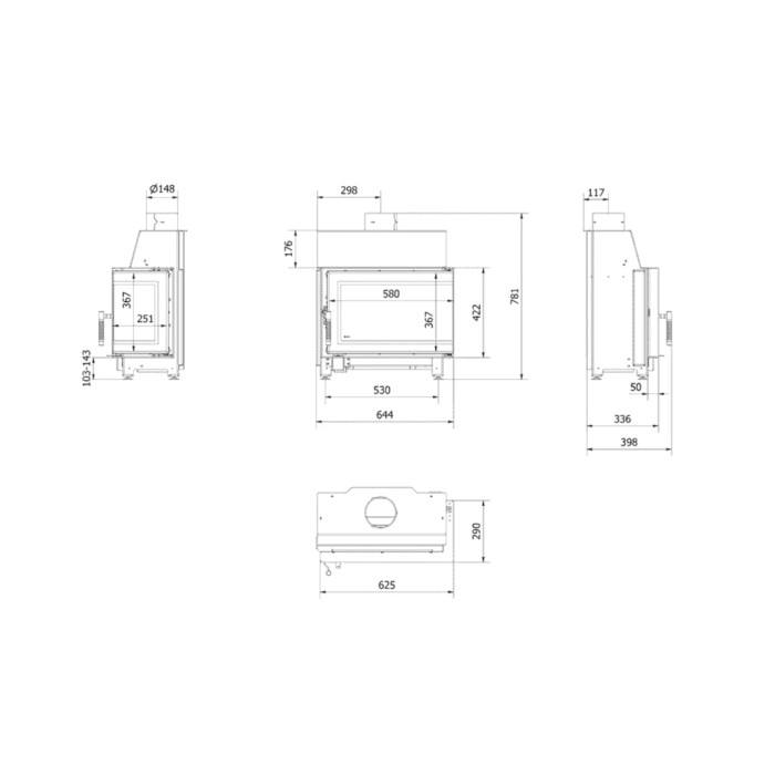 Kominek KRATKI SIMPLE prawy 6 kW 150