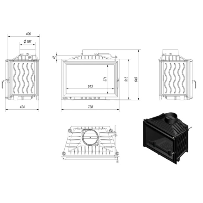 Kominek żeliwny KRATKI WIKTOR 14 kW Ø 200