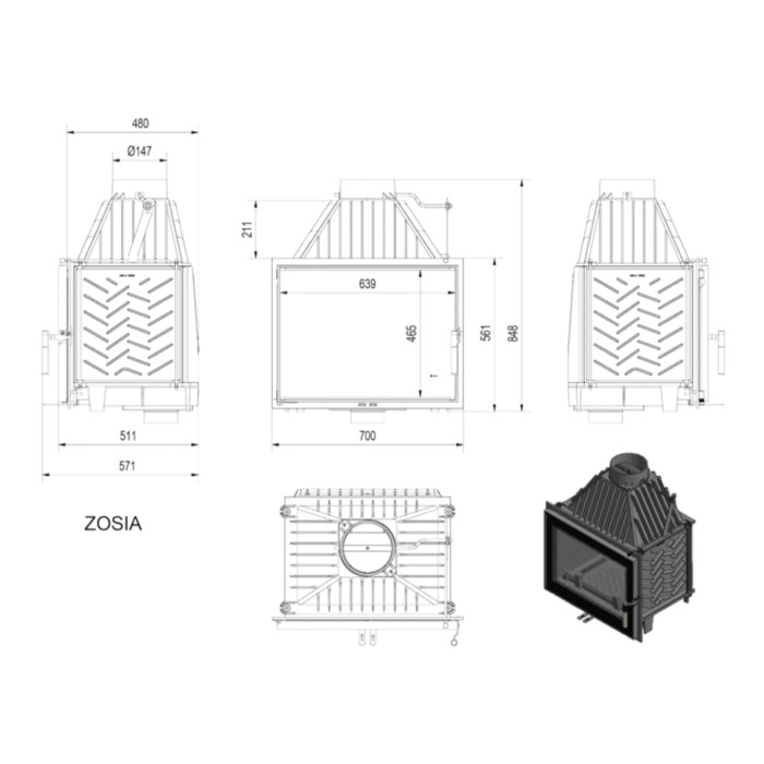 Kominek żeliwny KRATKI ZOSIA 12 kW Ø 150