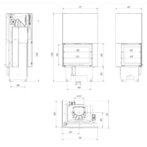 Kominek KRATKI VNL 610/430 9 kW Ø 200 Gilotyna czarne wyłożenie