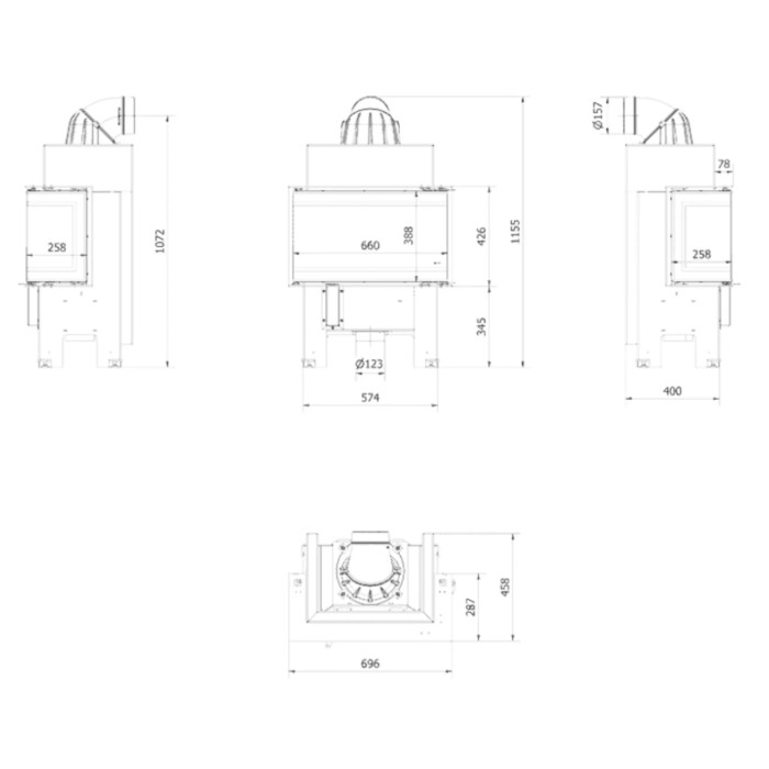 Kominek KRATKI NBC 680/280 7 kW Ø 160