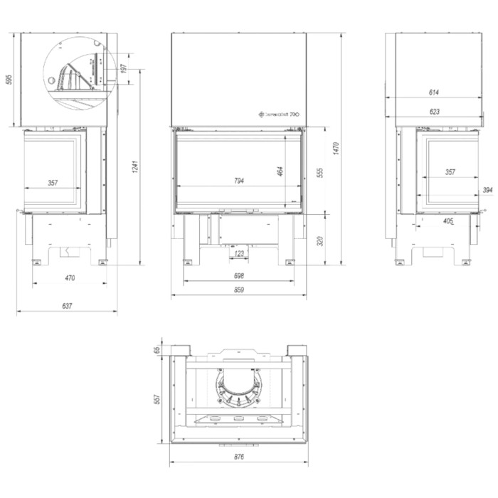 Kominek KRATKI NBC 800/400 lewy prawy 10 kW Ø 200 Gilotyna