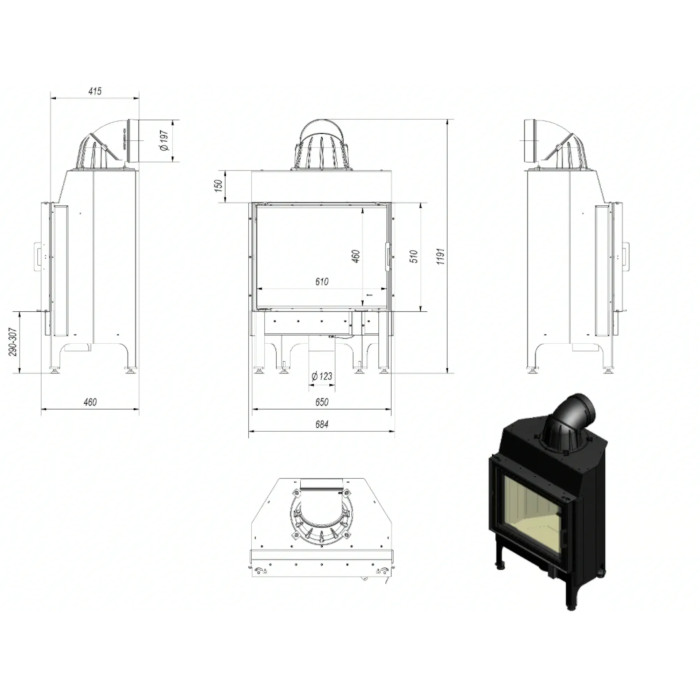 Kominek KRATKI NADIA 10 kW Ø 200
