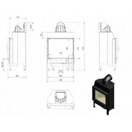 Kominek KRATKI NADIA 10 kW Ø 200