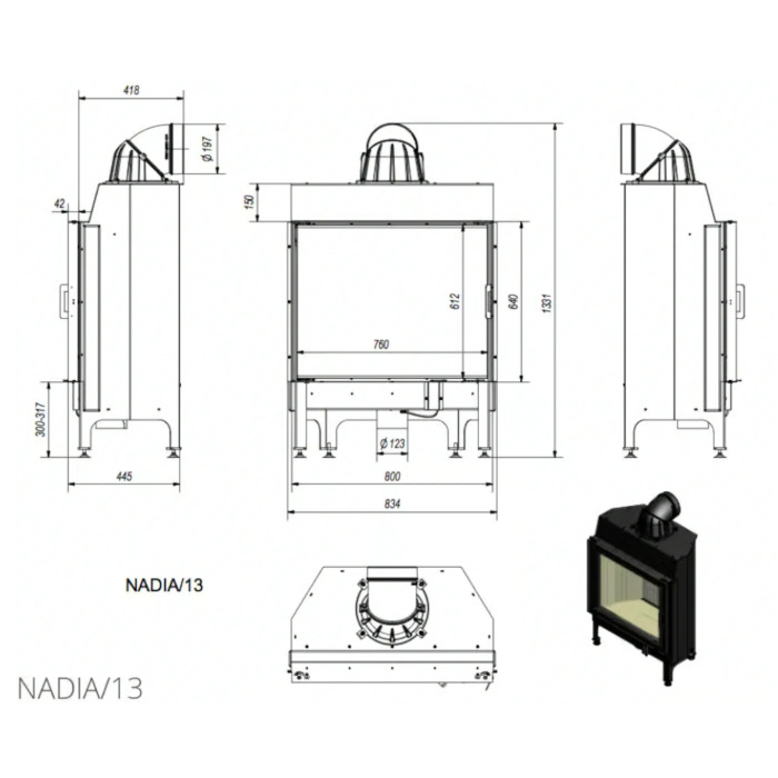 Kominek KRATKI NADIA 13 kW Ø 200