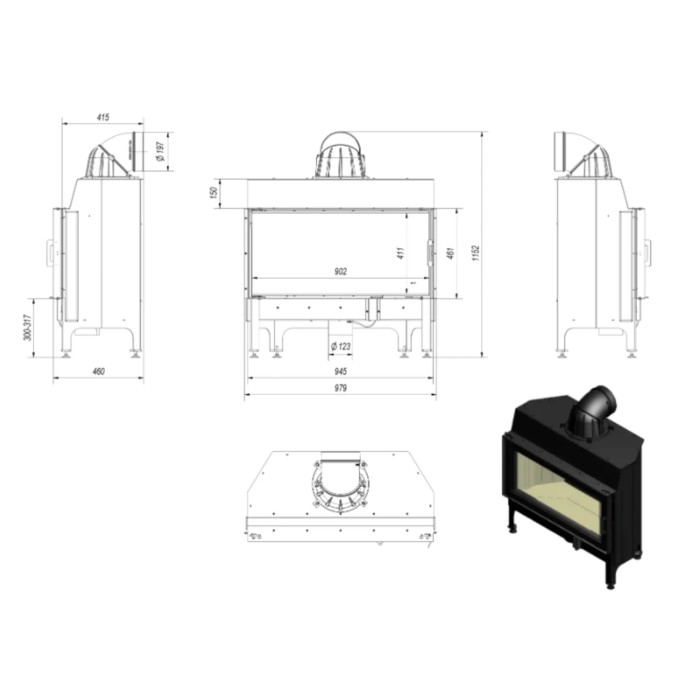 Kominek KRATKI NADIA 14 kW Ø 200