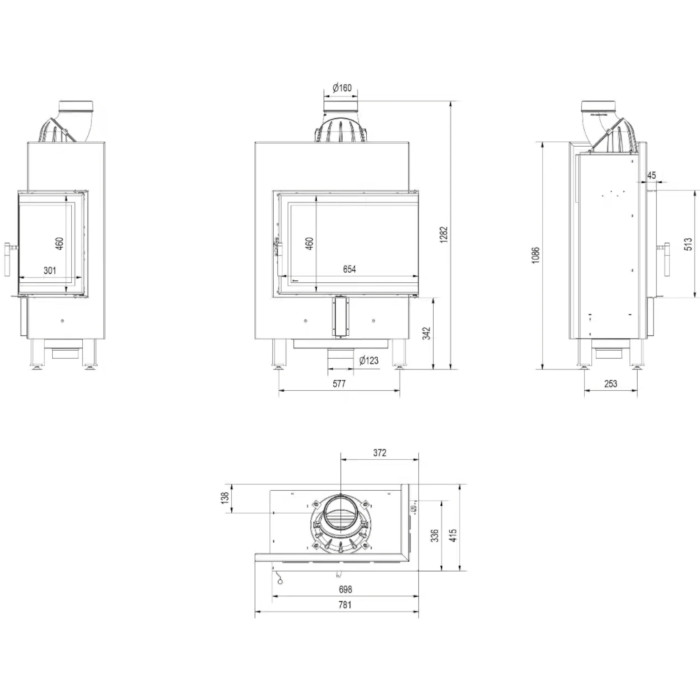 Kominek KRATKI LUCY SLIM prawy BS 8 kW Ø 160