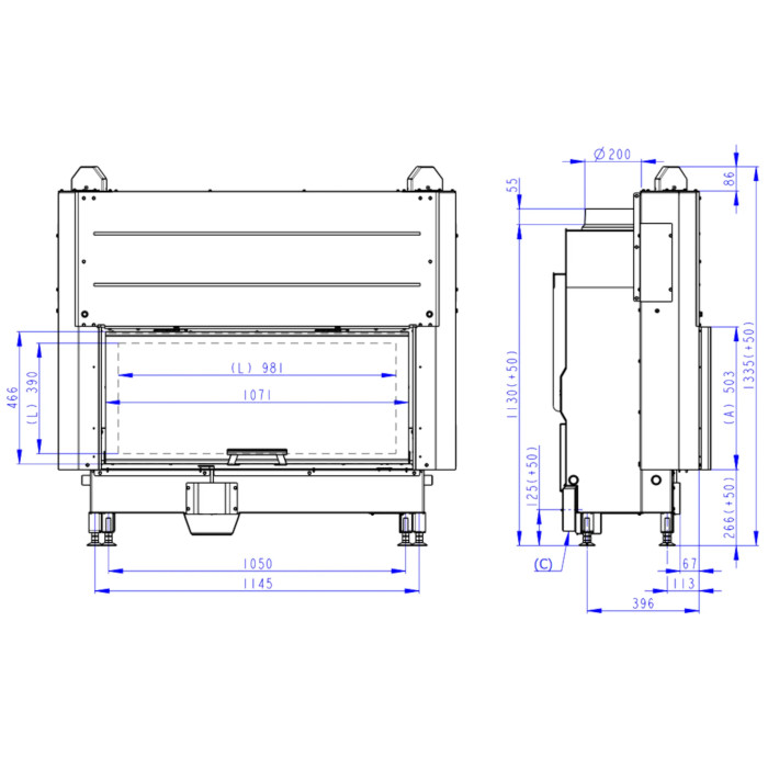 Kominek Romotop HEAT 3G L 110.50.04 Czarne wyłożenie