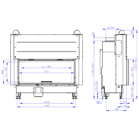 Kominek Romotop HEAT 3G L 110.50.04 Czarne wyłożenie