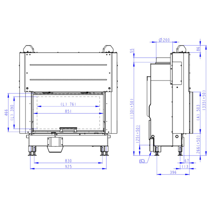 Kominek Romotop HEAT 3G L 88.50.06 Czarne wyłożenie
