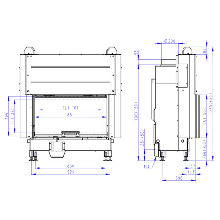 Kominek Romotop HEAT 3G L 88.50.06 Czarne wyłożenie