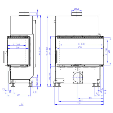 Kominek Romotop HEAT R 4G S 70.44.33.26 Czarne wyłożenie