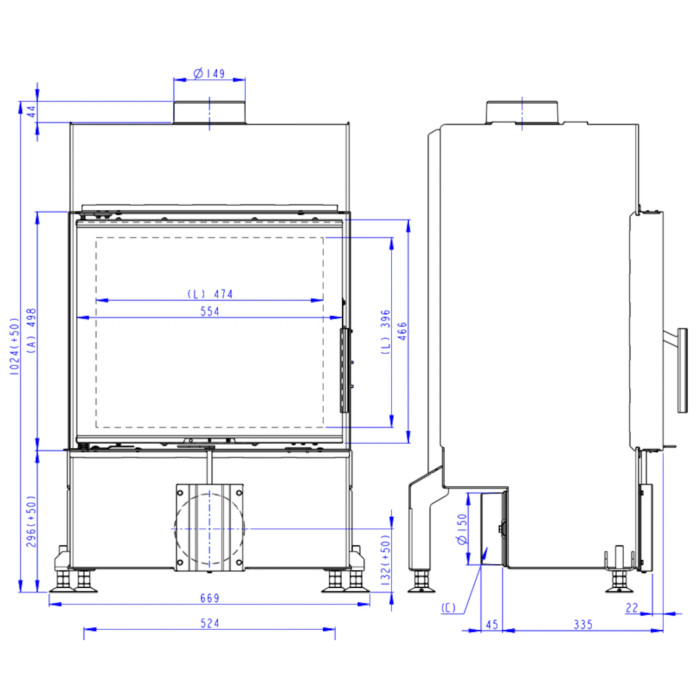 Kominek Romotop HEAT 4G 59.50.04 Czarne wyłożenie