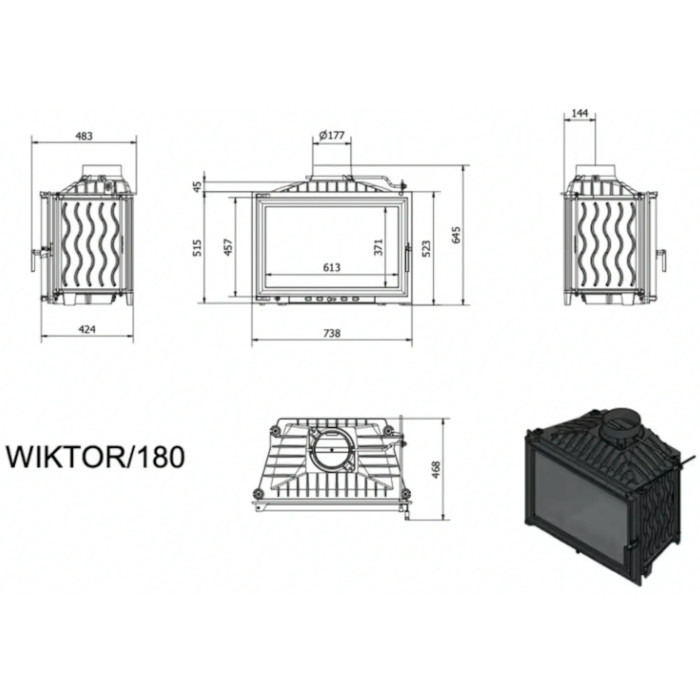 Kominek żeliwny KRATKI WIKTOR 14 kW Ø 180