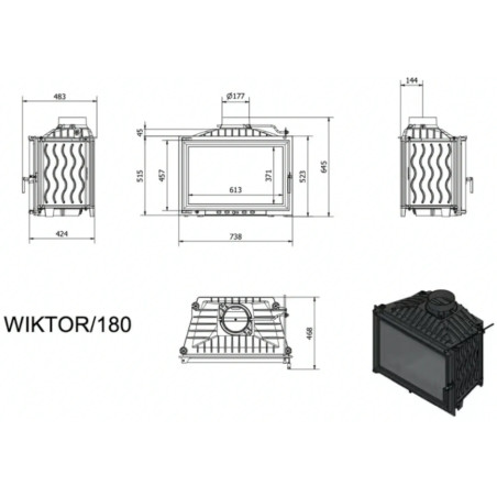Kominek żeliwny KRATKI WIKTOR 14 kW Ø 180