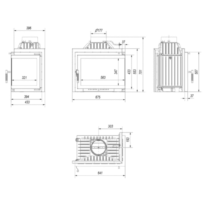 Kominek żeliwny KRATKI SIMPLE prawy BS 8 kW Ø 180