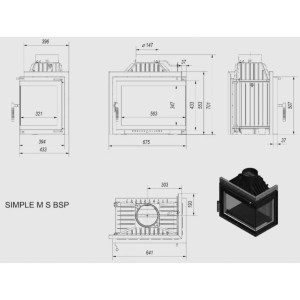 Kominek żeliwny KRATKI SIMPLE prawy BS 8 kW Ø 150