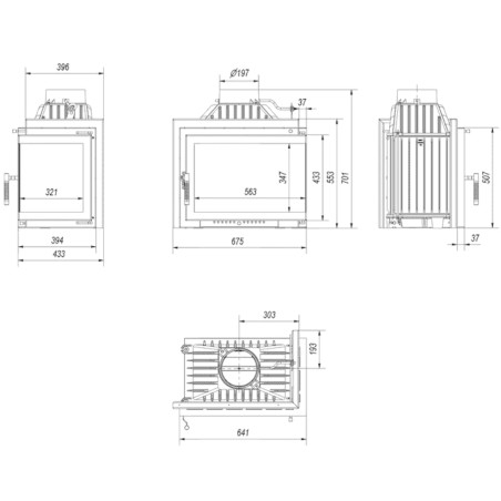 Kominek żeliwny KRATKI SIMPLE prawy BS 8 kW Ø 200