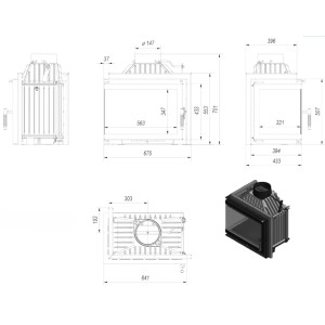 Kominek żeliwny KRATKI SIMPLE lewy BS 8 kW Ø 150