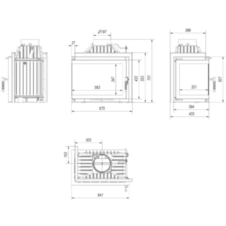 Kominek żeliwny KRATKI SIMPLE lewy BS 8 kW Ø 200