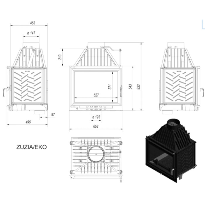 Kominek żeliwny KRATKI ZUZIA ECO 12 kW Ø 150