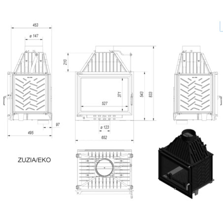 Kominek żeliwny KRATKI ZUZIA ECO 12 kW Ø 150