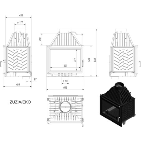 Kominek żeliwny KRATKI ZUZIA ECO 12 kW Ø 180