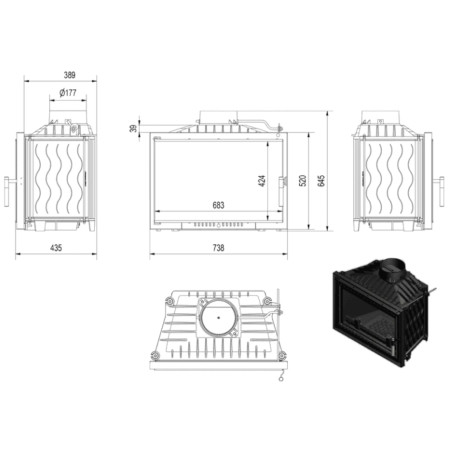 Kominek żeliwny KRATKI WIKTOR 14 kW Ø 180