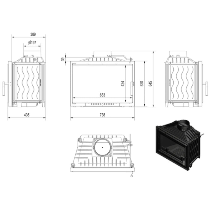 Kominek żeliwny KRATKI WIKTOR 14 kW Ø 200