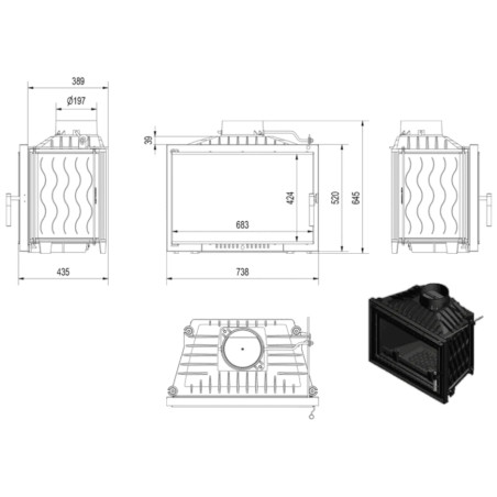 Kominek żeliwny KRATKI WIKTOR 14 kW Ø 200
